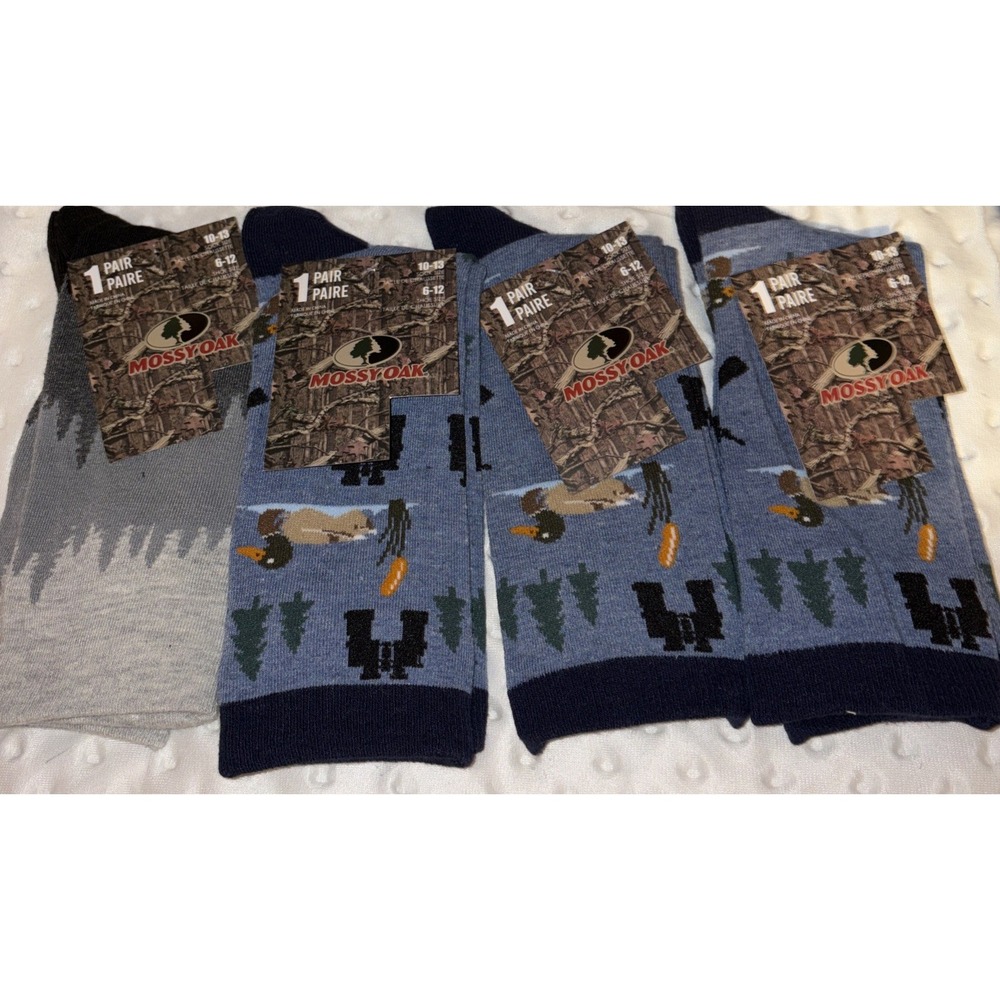 Mossy Oak Mens Socks 4 Pair Shoe Sz 6-12  Blue Duck Hunt‎ And Trees NWT